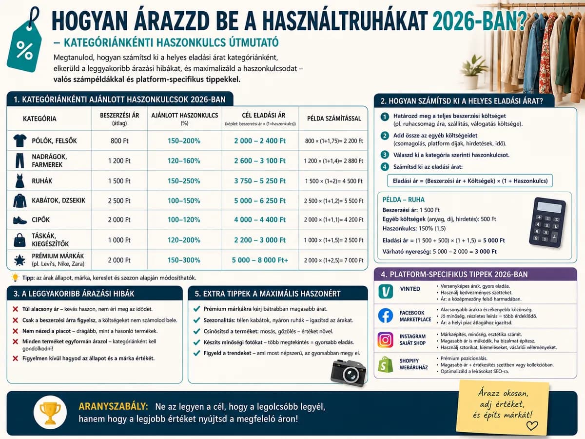 Hogyan árazzd be a használtruhákat 2026-ban? – Kategóriánkénti haszonkulcs útmutató
